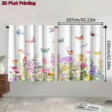 2pcs Translucent Polyester Fiber Curtains, With Colorful Butterfly And Floral Patterns, Modern All-Season Design, 100% Polyester Fiber, Light Filtering, With Rod Pocket For Easy Installation, Perfect For Kitchen, Laundry Room, Bedroom, Study And Living Room - Multicolor - View 13
