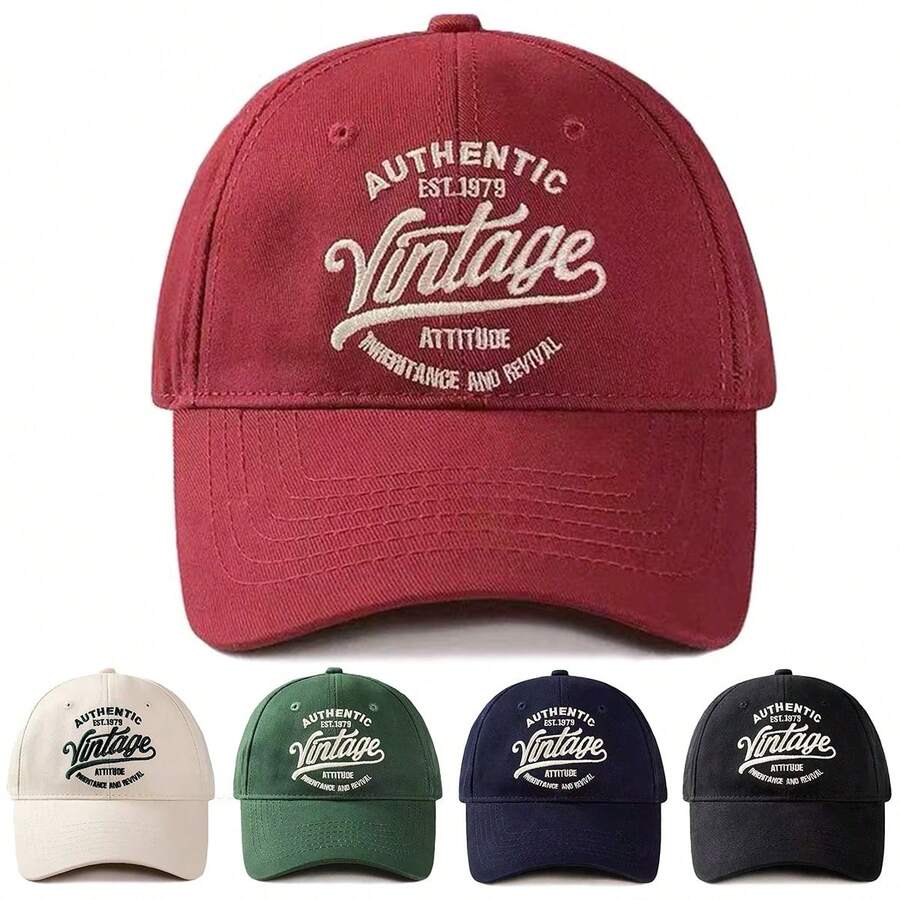 1 pieza Gorra de béisbol con bordado de actitud vintage auténtica Est.1979, herencia y renacimiento para mujer, sombrero casual de uso urbano para primavera/otoño, viajes, playa, vacaciones, festivales - multicolor - Ver 1