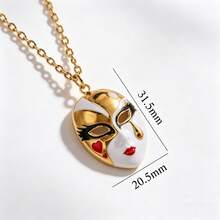 Máscara de mascarada con colgante floral retro de acero inoxidable, collar personalizado enchapado en oro con esmalte - Dorado - Ver 2