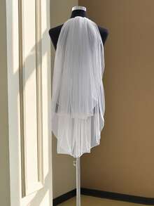 1件简约双层新娘头纱，可遮脸，配发梳，适合婚礼登记、单场派对等场合。 - 彩色 - 查看 10