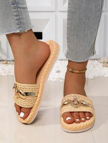 EVA Woven Beach Slippers, Suitable For Beach & Summer - Beige - View 5