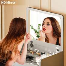 HNEBC 3-In-1 Vanity Desk With Flip Mirror, Makeup Vanity With Drawers & Stool, Compact Vanity Desk For Bedroom, Multi-Function Dresser For Women, Girls - Xám - Xem 6