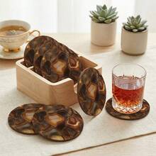 4pcs/Set Coasters - 10cm Round Coasters, Marble Texture Wooden Design, Suitable For Coffee Table, Drink Coaster Set - Brown/Black/Gold/Beige Marble Design, Home Decor, Tabletop Decor, Available In 1 Set, 2 Sets Or 4-6 Sets - Multicolor - View 6