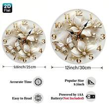 10inch ,White Flowers And Butterflies With Gold Accents And Pearls Nursery Wall Clock -- An Elegant Wooden Craft Suitable For The Living Room, Bedroom, Bathroom, And Boutique. A Romantic 2D Flat Single-Piece Decoration - 1pcs/10in/25cm - View 5