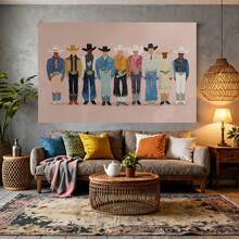 Enmarcado [2D Plano] Un  en lienzo  de varios tamaños con arte mural de mezclilla, estampados de moda western, decoración para sala de estar, rodeo de mezclilla rosa, arte para dormitorio, decoración western y arte ranchero. - Enmarcado - Ver 7