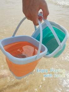 9pcs Foldable Beach Toy Set, Including Foldable Beach Bucket & Shovel, With Mesh Storage Bag And Sand Castle Building Tools. Suitable For Outdoor Beach, Swimming Pool, Parent-Child Interaction. Note: Due To Different Production Batches, Accessory Colors Will Be Randomly Shipped. - Multicolor - View 2