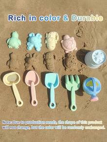9pcs Foldable Beach Toy Set, Including Foldable Beach Bucket & Shovel, With Mesh Storage Bag And Sand Castle Building Tools. Suitable For Outdoor Beach, Swimming Pool, Parent-Child Interaction. Note: Due To Different Production Batches, Accessory Colors Will Be Randomly Shipped. - Multicolor - View 4