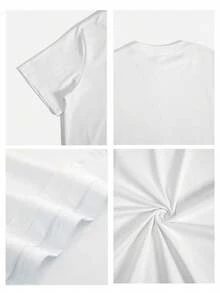 Loose T - Shirt, Summer Casual Women's T - Shirt, 100% Cotton Women's Top. White Short Sleeve T - Shirt With Cartoon Pattern - 白色 2 - 查看 5