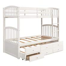 Twin Bunk Bed With Ladder Safety Rail Twin Trundle Bed With 3 Drawers For Teens Bedroom Guest Room Furniture White (OLD SKU :LT000071AAK) - 白色 + 實木1 - 查看 10