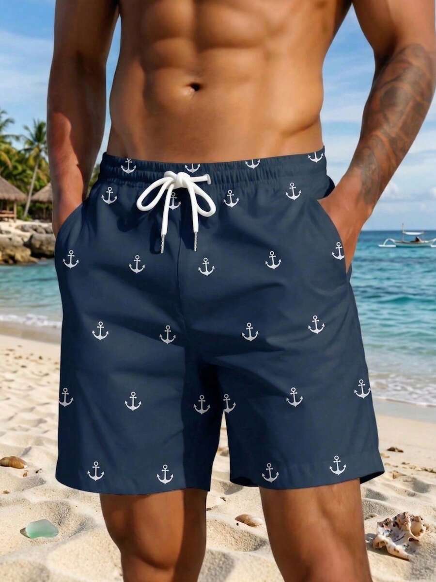 Men's Ocean Element 3D Digital Print Casual, Beach, Daily Vacation Shorts With Drawstring, Single Layer No Lining,Hawaiian