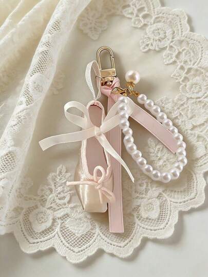 Handmade Ballet Shoe Phone Chain, Ballet Style Jewelry Mini Shoe Satin Keychain, Pink Bead Hanging Decoration Ballet Shoe Keychain - Detachable In Any Combination, Fashionable Accessory, Personalized Gift For Family And Friends, Bag Hanging, Travel Accessories, Mother's Day, Father's Day Gifts, Easter Gifts