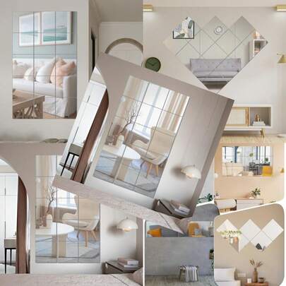 16 Packs Home Gym Mirrors 12'' X 12'' Wall Mounted Mirror Tiles Square Large Wall Mirror Frameless Full Length Mirror For Home Gym Bedroom Door Bathroom Living Room
