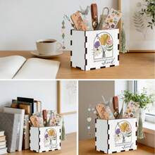 1pc Wooden Desk Bookend & Organizer - Colorful Book-Themed, Suitable For Bookshelves, Holiday Gift For Book Lovers - White - View 7