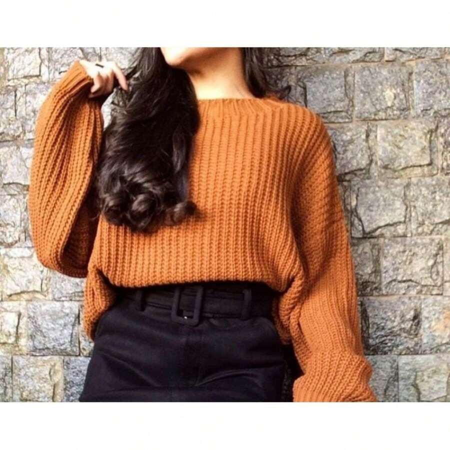 Women's Knitted Sweater - Camel - View 1