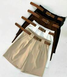 Women's Tailored Bermuda Shorts, High Waist With Belt, Elegant, Casual, Comfortable For Everyday Wear - 鏽棕色 - 查看 4
