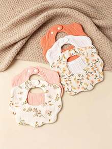 5pcs Baby Cotton Gauze Floral Bibs, Soft Absorbent Printed And Solid Color Drool Bibs Suitable For Newborns - 彩色 - 查看 9