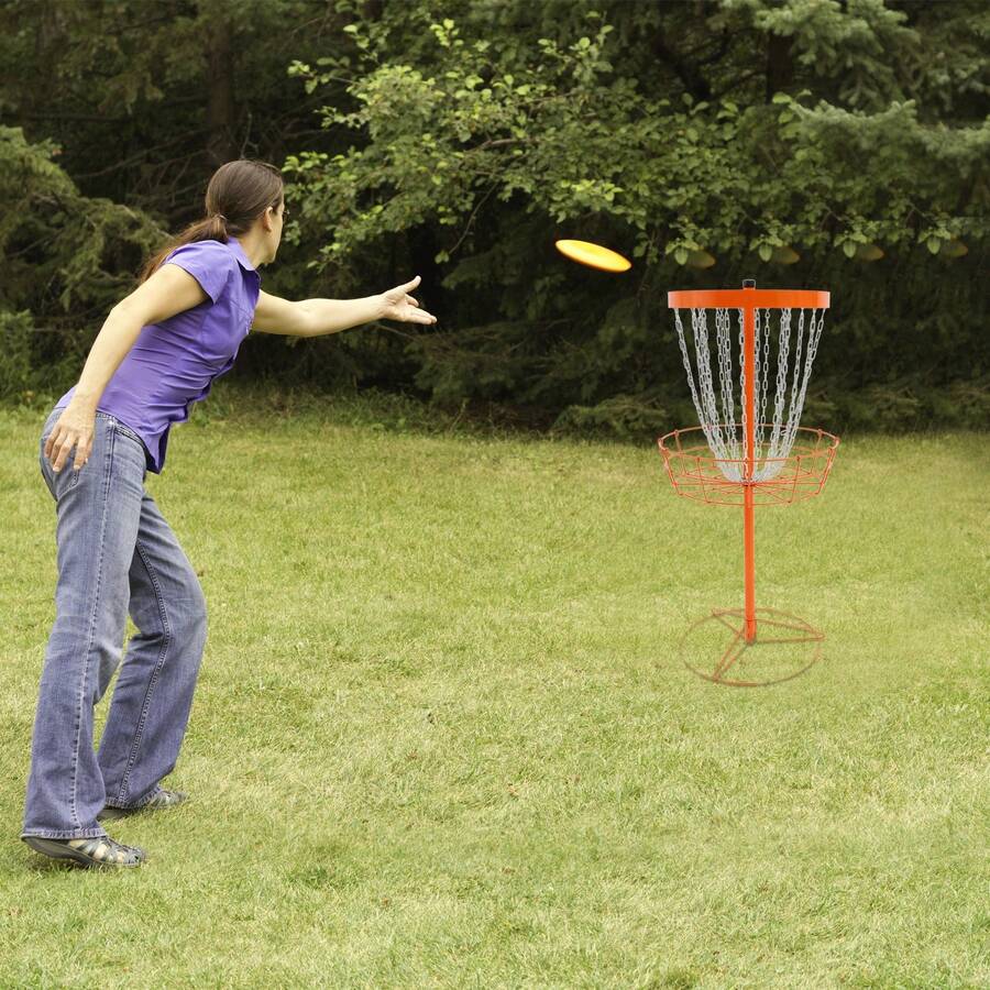 DONSU Tragbarer Disc-Golfkorb mit 24 Ketten, 25,5 Zoll, orangefarbenes Eisen, freistehende, abnehmbare Zielscheibe mit Einsätzen für das Üben im Hinterhofpark - Orange - Übersicht 1