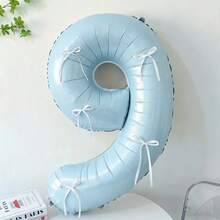 7pcs Blue Number Balloon Set, Bow Tie DIY Decor, Blue Number (0-9) Foil Balloons, Includes Glue, Suitable For Birthday Party, Room Decor, Anniversary, Photo Props, Princess Party Decoration - Baby Blue + Bow - View 10