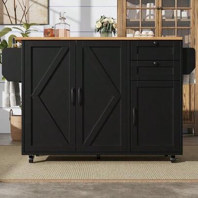 Moderne Kücheninsel, Küchenschrank, Buffetschrank, Speisewagen Mit Holzmaserung, Buffetschrank, Multifunktionale Esstisch Mit Speicherraum, Speisewagen Mit Snackregalen, Schwarz