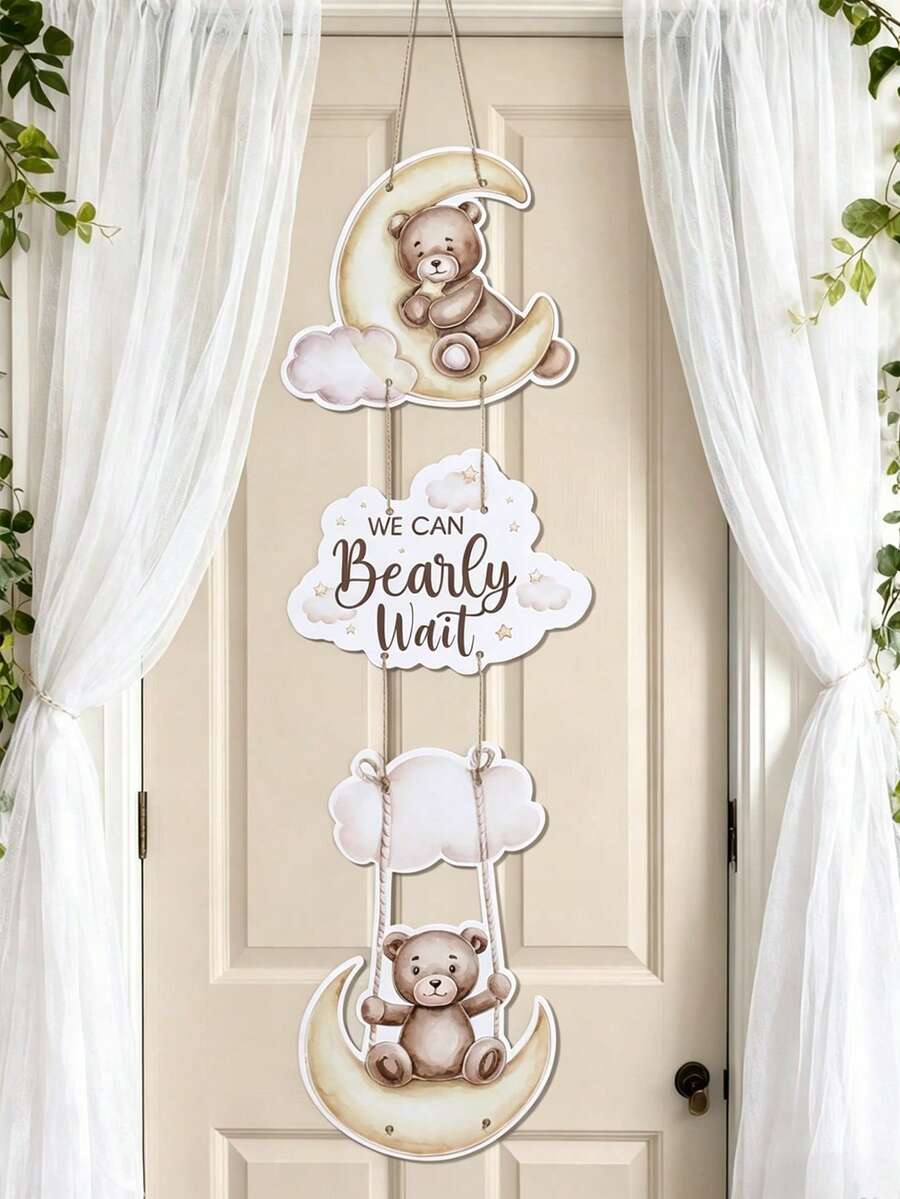 Conjunto de 1 decoração de porta de papel com tema de urso marrom para chá de bebê, decoração para festa de chá de bebê, festa temática de revelação de gênero, menino ou menina, decoração de porta de papel para chá de bebê, banner para pendurar com design de ursinho de pelúcia "Mal podemos esperar", decoração de fundo para festa de recém-nascido, decoração para pendurar na porta, adereços para fotografia, artigos para festa de chá de bebê, decoração para festa de aniversário com tema de ursinho de pelúcia, presente para chá de bebê, lembrancinha de festa - Urso pardo - Ver 1