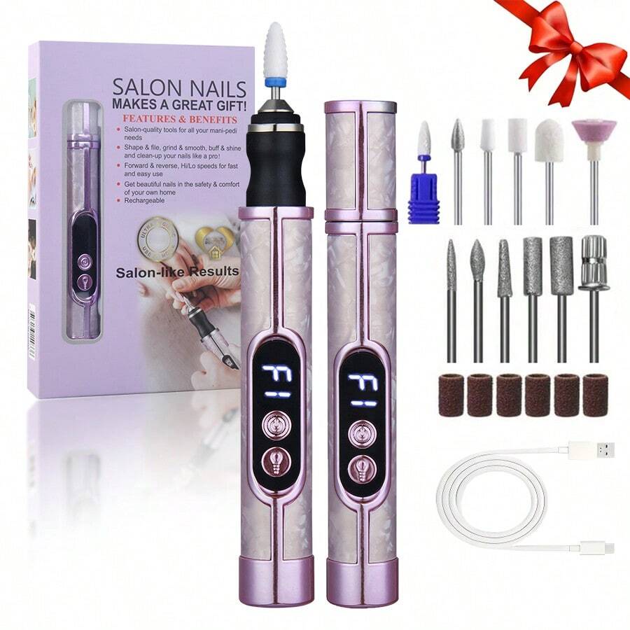 Kit de 12 piezas de lima de uñas eléctrica, lima de uñas multifunción, recargable por USB - para uñas gruesas, batería de litio de 180mAh de larga duración, lima de uñas eléctrica profesional de velocidad variable, herramienta para pulir y dar forma a las uñas, regalo de belleza, producto de gran valor