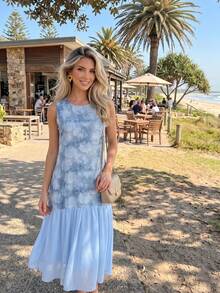 Vestido de playa sin mangas elegante y azul océano para mujeres en verano - Azul - Ver 3