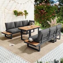 Garten-Essgruppe,Gartenmöbel-Set, Eckstellung, mit verstellbarer Neigefunktion (5-stufig, bis 55°), verzinktes Stahlrohr, Tischplatte Kunststoff-Holz, mit Esstisch, grau + schwarz - Noir et gris - Voir 4