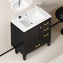 75cm Bathroom Cabinet In White. Ample Storage Space: 1 Soft-Close Door And 3 Drawers. - Hitam - View 4