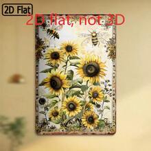 Vintage Sunflower & Bees Printed 2D Flat Aluminum Tin Painting, 20cm*30cm Retro Decorative Wall Art Sign For Home Decoration - 447 - 查看 5