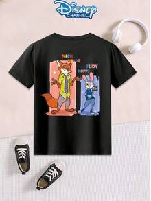 Disney 1pc Teen Boys Casual Zootopia Character Print Short Sleeve Tshirt Boys Clothes Kids Clothes Boys Boys Shirts Summer - 黑色 - 查看 4