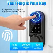 Smart Lock Fingerprint Door Lock – Tuya APP Remote Control, Keyless Entry Door Lock With Biometric Fingerprint, Password, Key, Passage Mode For Home Office – Black - AF06DSTUYA - 查看 2