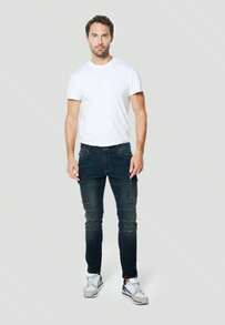 Koroshi Herren-Bikerjeans, Slim Fit, Dunkelblau, Stretch | Materialzusammensetzung: 70 % Baumwolle, 25 % Polyester, 3 % Viskose, 2 % Elastan. Dunkelblau. Größen: 28/30/32/34/36/38 - marineblau - Übersicht 1