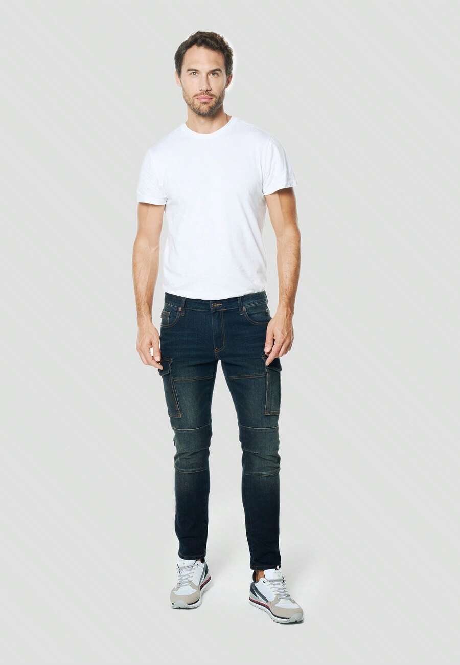 Koroshi Herren-Bikerjeans, Slim Fit, Dunkelblau, Stretch | Materialzusammensetzung: 70 % Baumwolle, 25 % Polyester, 3 % Viskose, 2 % Elastan. Dunkelblau. Größen: 28/30/32/34/36/38 - marineblau - Übersicht 1