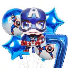 6件套官方授权卡通盾牌队长超级英雄蓝色主题生日派对气球装饰套装，卡通图案铝箔气球，32英寸蓝色1-9数字铝箔气球，生日快乐气球套装，适用于生日成长仪式派对墙面装饰背景，气球装饰用品 - 查看 9