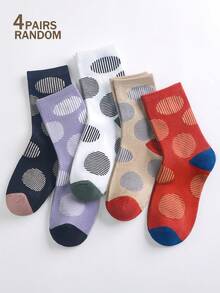 4 pares de calcetines de media caña con estampado de lunares para mujer, calcetines cómodos y suaves de cuello redondo, transpirables y suaves, calcetines de campus, calcetines casuales diarios, adecuados para primavera, verano, otoño e invierno, colores aleatorios - Multicolor - Ver 12
