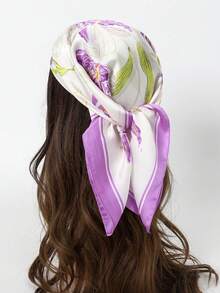 26.77 Inch Silk-Like Printed Square Scarf 68cm, Women's Fashion Breathable Multifunctional Headband Neck Scarf Accessory, 1pc, Beach Towel - Multicolor - View 4