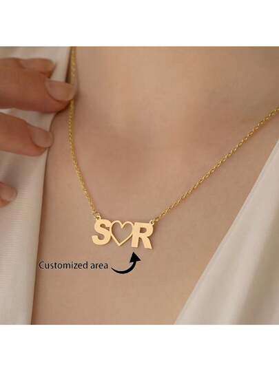 Dây chuyền mặt hình trái tim bằng thép không gỉ được thiết kế riêng, dây chuyền khắc hai chữ cái đầu tên riêng cho các cặp đôi, người yêu, bạn bè, phong cách tối giản thanh lịch, phù hợp để đeo hàng ngày và làm quà tặng, hoàn hảo cho Giáng sinh và Ngày Valentine.