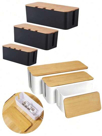 1 Pcs Large Cable Management Box - Wooden Grain Style Cable Storage Box With Cover, Cable, Charger And Wire Organizer, Desktop Cable Management, Covered Power And Charging Cable Storage Box - Organize Cables, Wires And Various Cables - Space-Saving Desktop Socket Management, Suitable For Kitchen, Living Room, Bedroom, Office And Dining Room