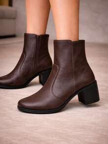 Women's Mid-Calf Boot With 6.5 Cm Block Heel - Elegant - - Cà phê nâu - Xem 2