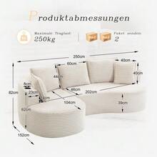 Soft, Breathable Corduroy Sofa With Cup Holder And Storage Pocket. High-Density Foam For Comfortable Seating. Includes Cushions – Compressed And Ready To Use. Perfect For Any Living Space. - Beige - View 7
