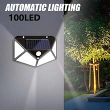100 LED Solar Outdoor Wall Light, Built-In 1200mAh Battery, Motion Sensor Security Lighting, 3 Lighting Modes, Detachable Screw Installation, Durable ABS & Polished Metal, Button On/Off, Suitable For Wall, Garden, Path, Fence, Adjustable Angle Lantern, Balcony Light, Applicable For Wedding, Music Festival, Eid, Valentine's Day, Back To School, Christmas, Halloween Lighting Decoration - 1200mAh - View 2