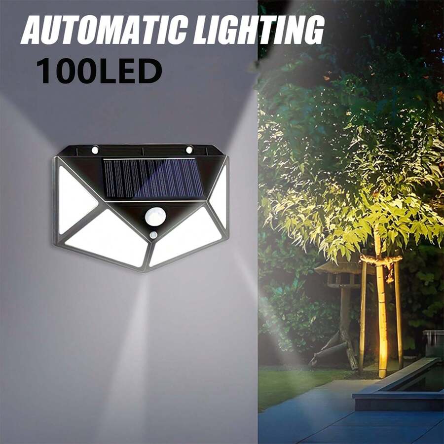 100 LED Solar Outdoor Wall Light, Built-In 1200mAh Battery, Motion Sensor Security Lighting, 3 Lighting Modes, Detachable Screw Installation, Durable ABS & Polished Metal, Button On/Off, Suitable For Wall, Garden, Path, Fence, Adjustable Angle Lantern, Balcony Light, Applicable For Wedding, Music Festival, Eid, Valentine's Day, Back To School, Christmas, Halloween Lighting Decoration