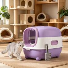 Grey Enclosed Cat Litter Box With Drawer, Grey And White, Odorless And Leak-Proof, Indoor/Outdoor Use, Includes Scoop - 56*40*40cm - View 5