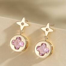 2 đôi bông tai hình cỏ bốn lá vuông tối giản thời trang đính đá Cubic Zirconia, thích hợp để đeo hàng ngày, đi chơi, hẹn hò hoặc làm quà tặng. - Nhiều màu - Xem 10