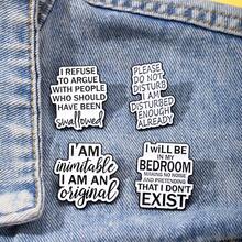 1PC Minimalist Introvert Text Enamel Pin - Featuring Relatable Sarcastic Mood Quotes With Smooth Enamel Finish On Sturdy Metal Frames, Unisex Metal Lapel Brooches For Backpack Decor Or Introvert Gift, Whimsical Daily Wear Fashion Accessory - Multicolor - View 7