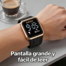 ZOEA Men's LED Touchscreen Watch, Waterproof Silicone Strap, Sporty And Casual Design - Black Belt Rose Gold Case - View 4