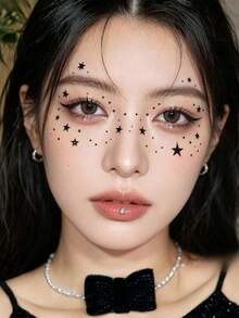 1pc Cool Black Star Rhinestone Face Sticker, Self-Adhesive For Music Festival/Party/Stage Makeup, Atmosphere-Creating Photo Prop,Concert Look,Face Gems - Multicolor - View 3