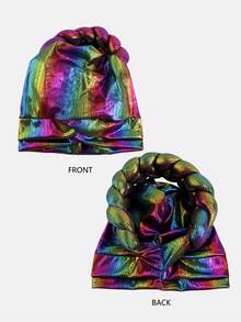 1pc Women's Laser Sponge Braided Turban Hat, African Style Double Cross Cap, Suitable For Daily Use - Multicolor - View 2