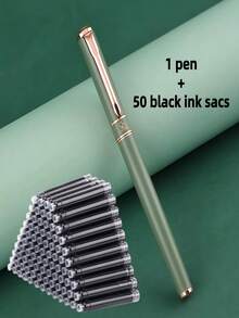 1 Pen + 50pcs Refill Cartridges Set, Minimalist Fashionable Metal Pen, Simple & Elegant, Smooth Writing, Suitable As Reward Or Holiday Gift - 51pcs Set - View 11