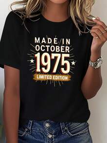 Hecho en octubre de 1975 Eión limit Camiseta cómoda de mujer con código puro - Negro - Ver 2